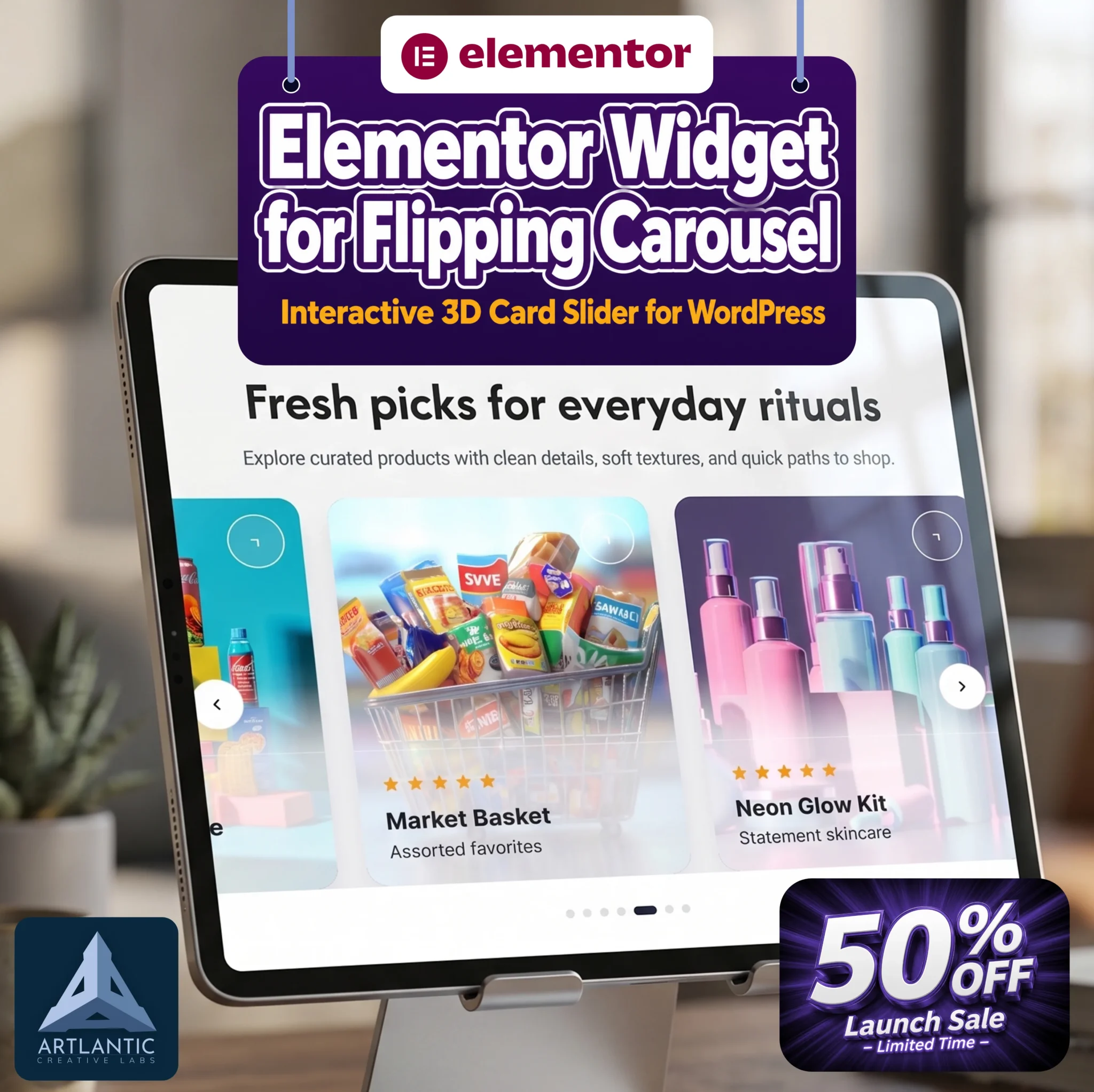 Flipping carousel Elementor widget preview