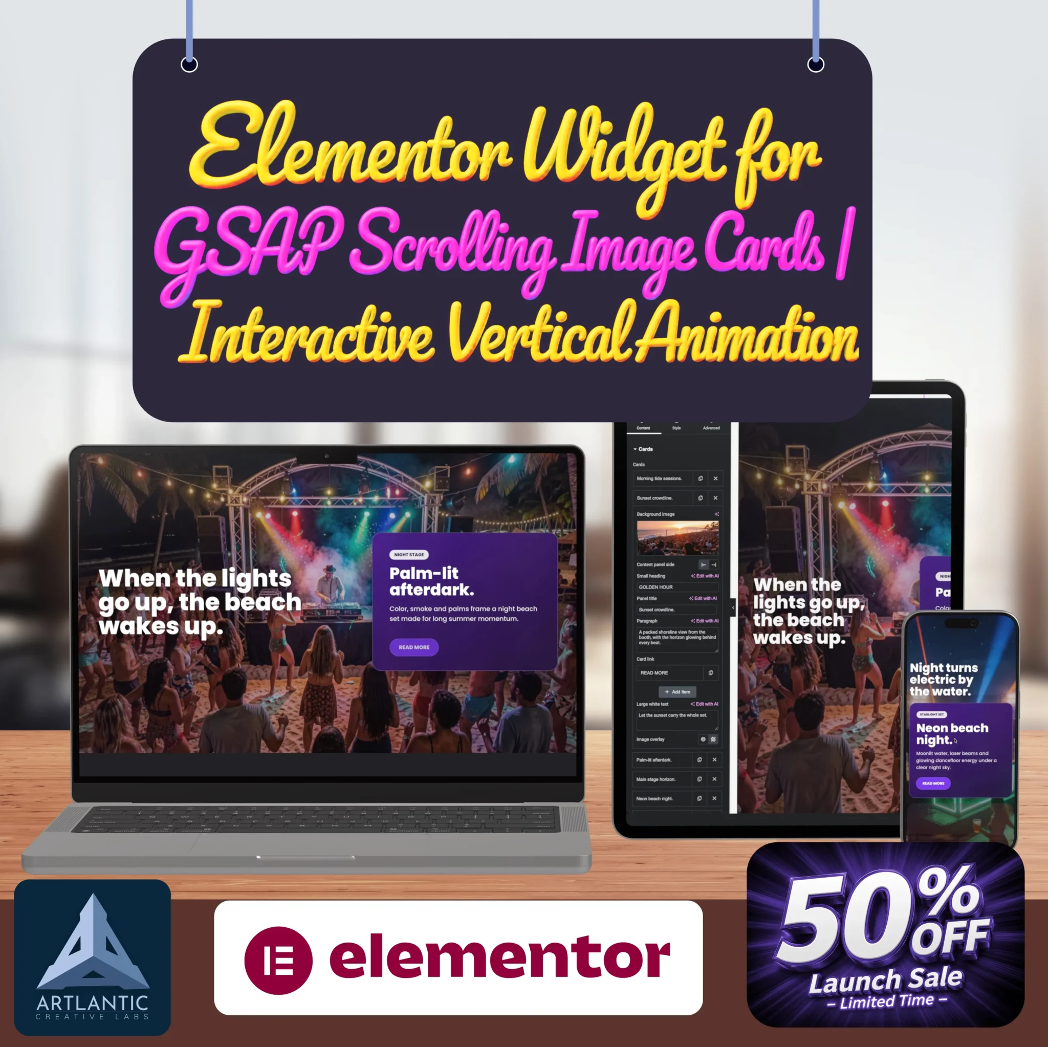GSAP scrolling image cards Elementor widget preview