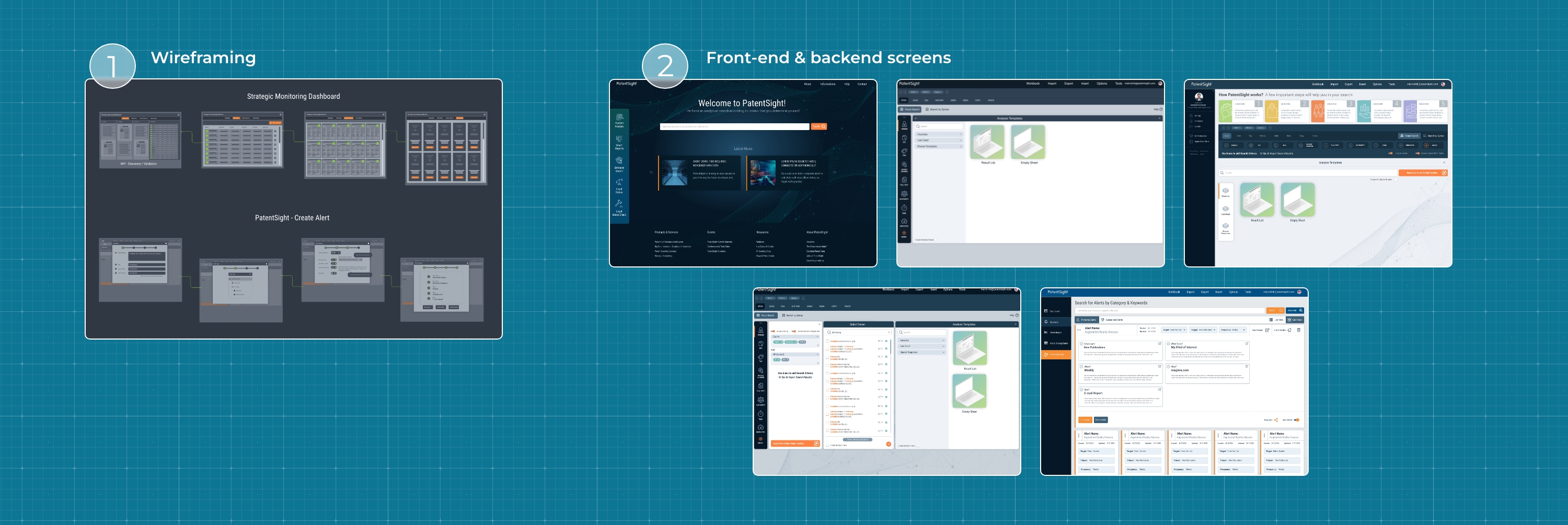 PatentSight — Wireframing and Front-end & backend screens