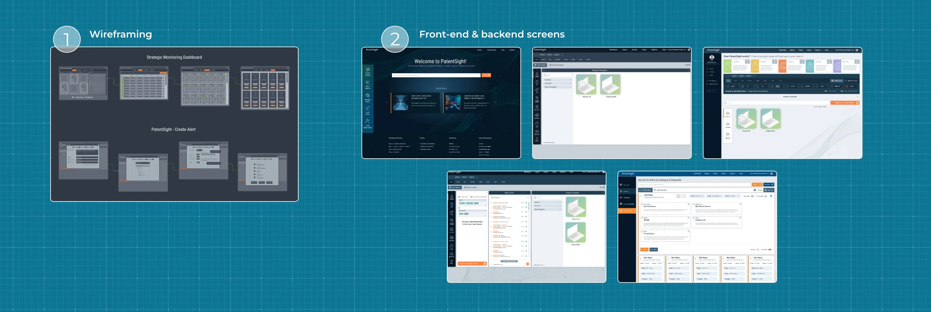 PatentSight — Wireframing and Front-end & backend screens